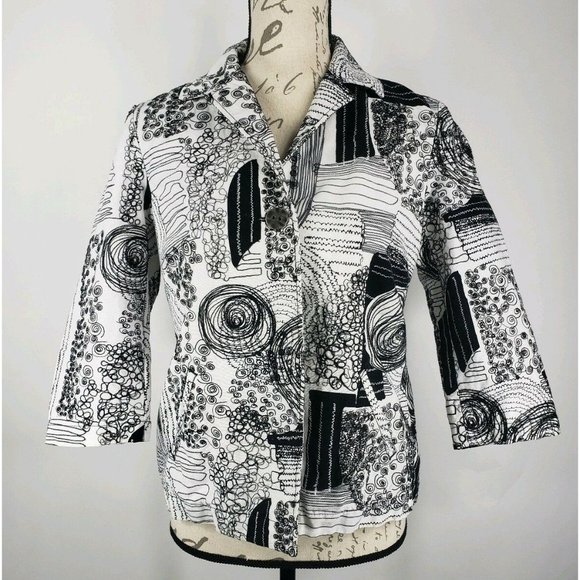 Chicos White Black Threading Design Womens Jacket Size 0 - Picture 1 of 7